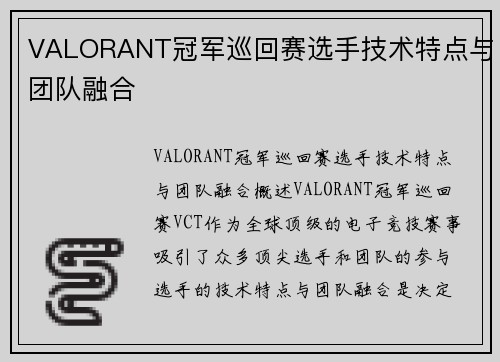 VALORANT冠军巡回赛选手技术特点与团队融合