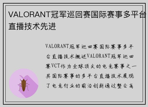 VALORANT冠军巡回赛国际赛事多平台直播技术先进