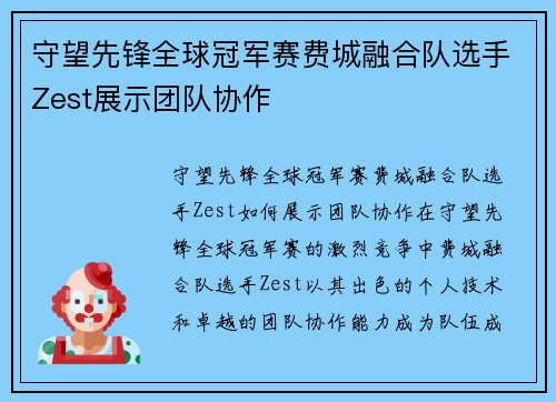 守望先锋全球冠军赛费城融合队选手Zest展示团队协作