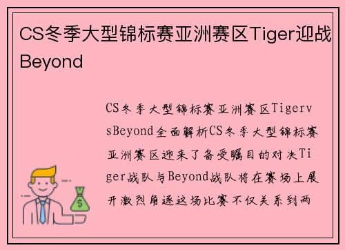 CS冬季大型锦标赛亚洲赛区Tiger迎战Beyond