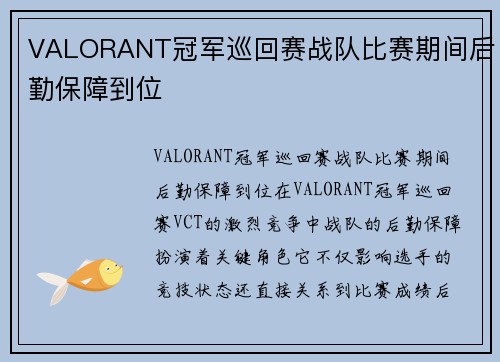 VALORANT冠军巡回赛战队比赛期间后勤保障到位