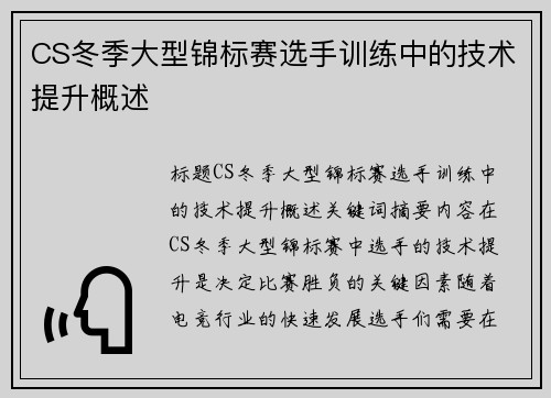 CS冬季大型锦标赛选手训练中的技术提升概述